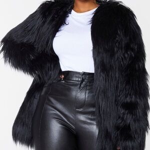 Black plus size shaggy faux fur jacket